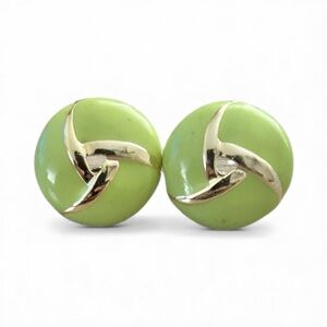 Vintage Gold and Green Swirl Clip On Earrings